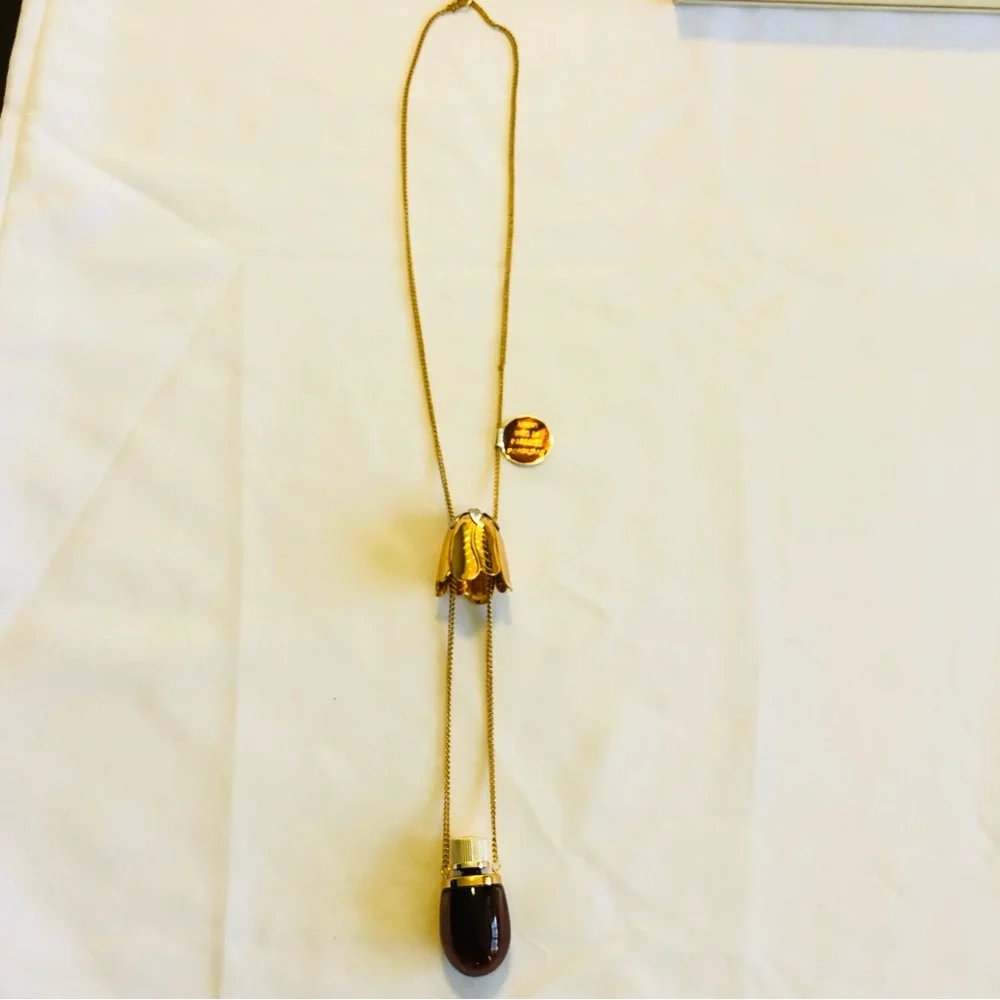 Avon Perfume Filled Eggplant Pendant Necklace Vintage Bird of Paradise Scent NWT - Picture 3 of 12